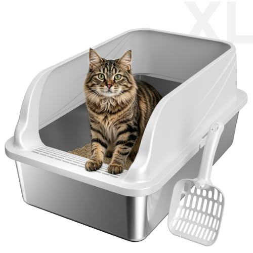 XL Stainless Steel Cat Litter Box with high Sides (silver gray xl)