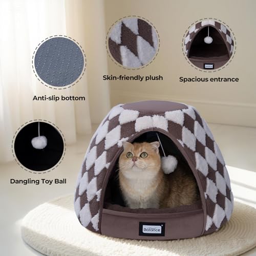 Cat Beds for Indoor Cats (21"L x 21"W x 16"Th / Dark Brown)