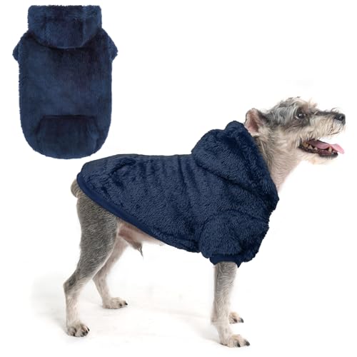 Fleece Dog Sweaters Hoodie for Small Medium Large Dogs Girls Boys (Small / Navy)
