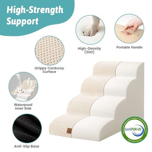 Wide Dog Stairs for Small Dog 19.7" H (Beige / Wide:17.7"x28"x19.7")