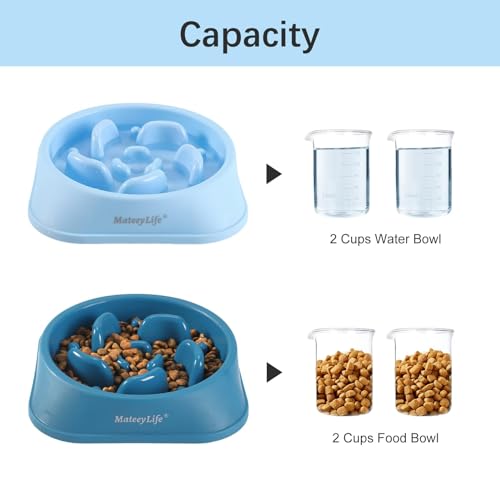 2 Pack Slow Feeder Dog Bowls (A-LightBlue&DarkBlue / Medium)