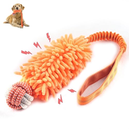 Dog Puppy Toys Dog Squeak Toys Plush Dog Toy with Dog Ropes Knots for Fun and Teeth Cleaning (Orange / Dog Bite Ball Toy)