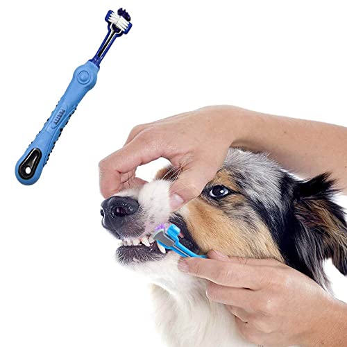 2 Pcs 3 Sided Pet Toothbrush Dog Cat Mouth Dental Teeth Care (Blue&orange)