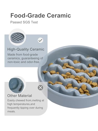 Ceramic Slow Feeder Dog Bowl (Macroni-Ice Blue / Medium)