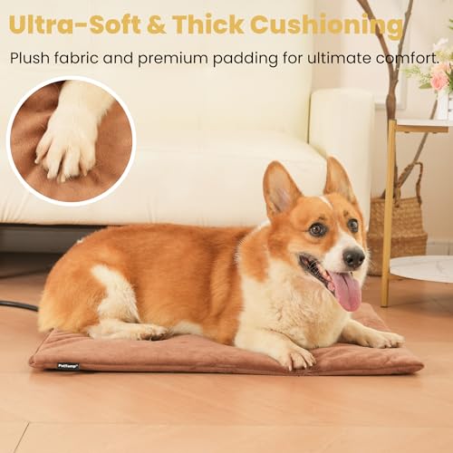 Pet Heating Pad for Cats Dogs Indoor & Sheltered Outdoor Waterproof Heated Cat Bed Heated Dog Bed Chew Resistant Cord Constant Temperature Electric Warming (Brown / Large: 26" x 20" x 1.3")