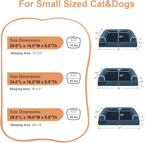 Orthopedic Dog Bed for Small Dogs (Navy Blue / 20.0"L x 14.0"W x 5.5"Th)