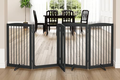 Freestanding Dog Gates with Door Walk Through (4 Panel 32" / Gray)