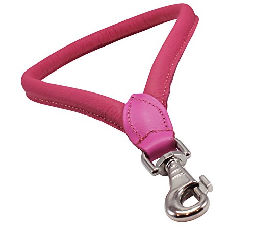 Round Genuine Rolled Leather Dog Short Traffic Leash 13" Long 1 (Pink)