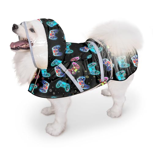 Dog Raincoat Adjustable Rain Jacket with Hooded Double Layer for Large Medium Small Dogs Puppies (Game Black / Large)