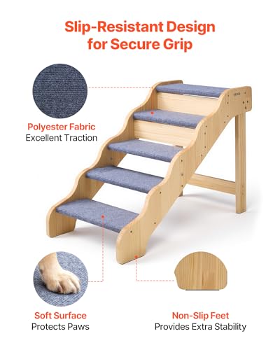 Wood Pet Stairs (Wood Color+Blue / 5-Step Fixed)