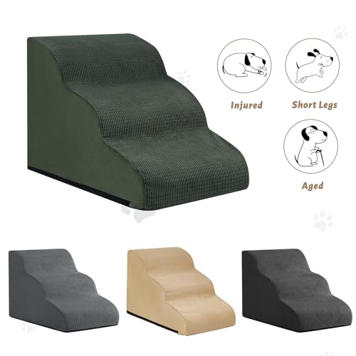 Dog Stairs for Small Dogs and Cats (Green / Standard 3-Step 15.7"H)