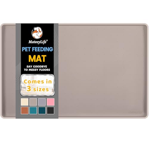 Silicone Cat & Dog Food Mat for Floors Waterproof (Taupe / 18''×12'')