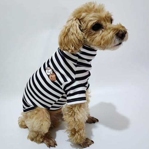 Turtleneck Dog Shirt Cute Doggie Embroidery Super Soft Dog Sweatshirt Stretchy Striped Puppy Pullover for Cats Small Medium Large Dogs (Black Striped / X-Small)