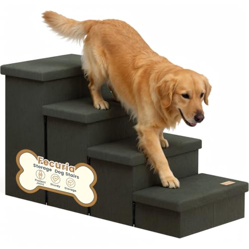 4 Step Wide Dog Stairs with Storage 23" H (Grey Green / 40"D x 17"W x 23"H)