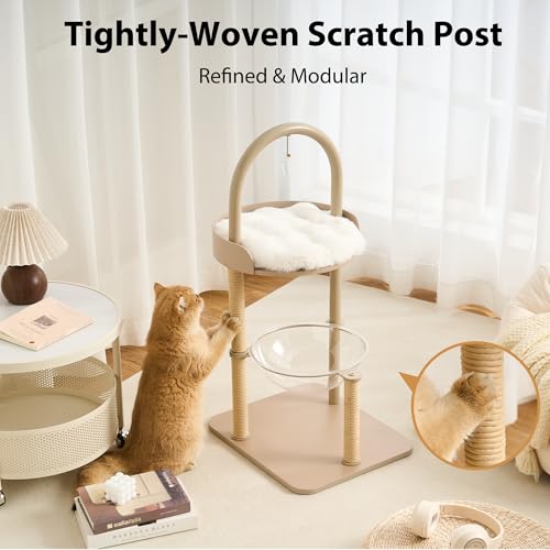 34" Modern Cat Tree Furniture for Indoor Small & Medium Cats (Cream Beige-34")