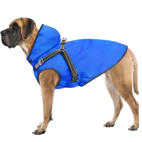Dog Raincoat Waterproof Dog Hoodie Reflective Doggie Raincoat Hooded Adjustable Rain Jacket for Small Medium Large Dogs Puppies Doggie Black Red Yellow Green (M / Blue)