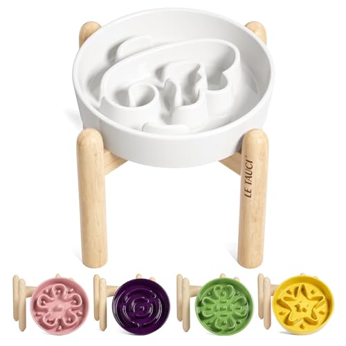 Ceramic Slow Feeder Dog Bowls Elevated (Angle White+Stand / M-1.5 Cups)
