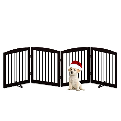 Freestanding Pet Gate for Dogs (24" Height-4 Panel / Dark Brown)