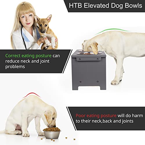 Elevated Dog Bowl Stand with 2 Stainless Steel Bowls (large-10"tall,48 Oz bowl / Grey)