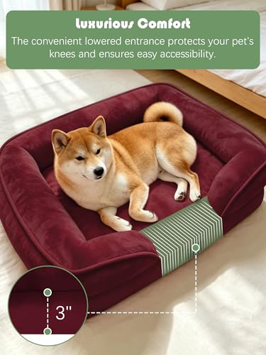 Orthopedic Dog Bed with Sides (28.0"L x 23.0"W x 6.5"Th / Burgundy)