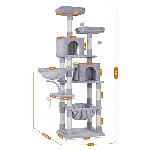 Cat Tree 70 inches Tall Cat Tower for Indoor Large Cats HCT032W (70.08 inch / Light Gray)