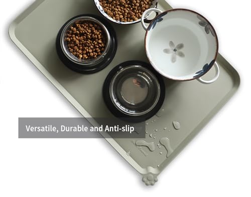 Large Silicone Non Slip Pet Food Mats (24" x 16" / Cream Green)