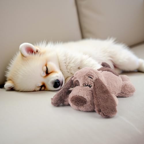 Beverly Shark Puppy Heartbeat Toy Dog Anxiety Relief Calming Aid Puppy Heartbeat Stuffed Animal Behavioral Training Sleep Aid Comfort Soother Plush Toy for Puppies Cats (Brown)