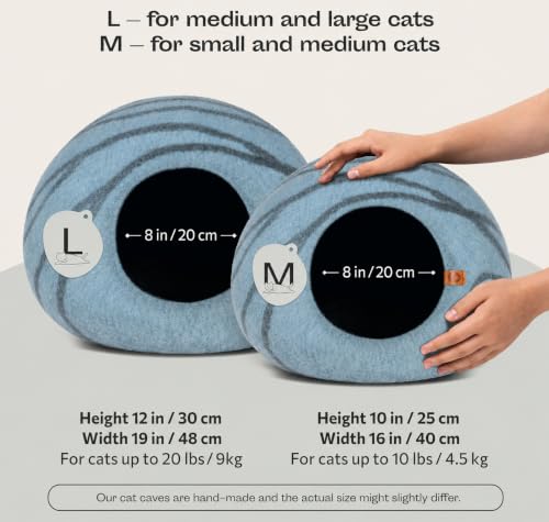 Cat Cave Merino Wool Bed for Indoor Cats (Aquamarine / Medium)