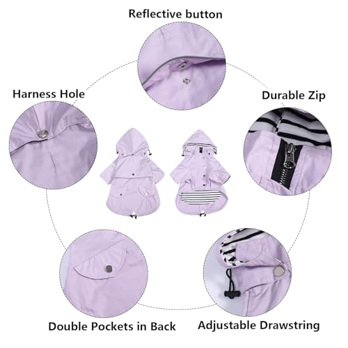 Dog Zip Up Raincoat with Reflective Buttons (X-Large / Purple)