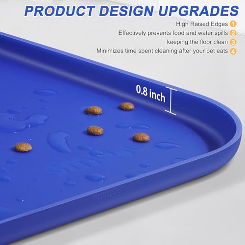 Waterproof Silicone Pet Food Mat with Raised Edge for Dog & Cat (Navy Blue / 24"L x 16"W)