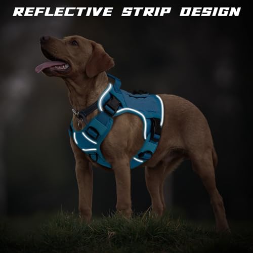 Blue Tactical Dog Harness for Large Dogs (Blue / X-Large: 70-120 lbs (Chest:29-39",Neck:21-26"))