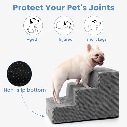 Dog Stairs for Small Dogs (Grey / Wider 3-Step 15.7" H)