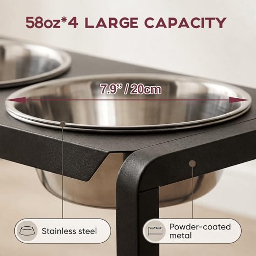 Metal Elevated Dog Bowls (8.8-14" | M/L Dogs | 4×58oz Bowls)