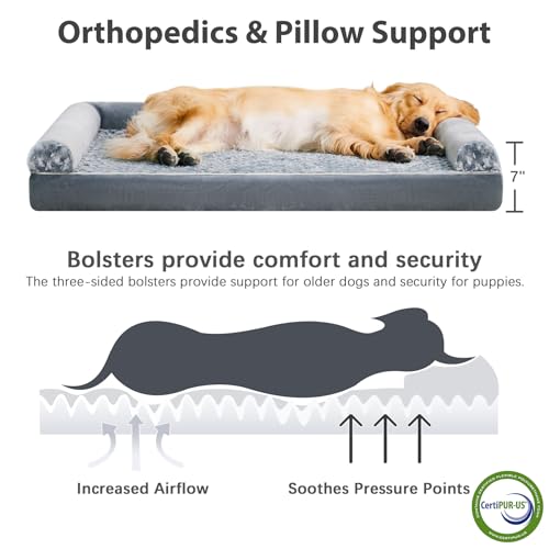 Orthopedic Washable Large Dog Bed for Senior Dog Comfy Sleep (42"l x 30"w x 7"th / Grey)