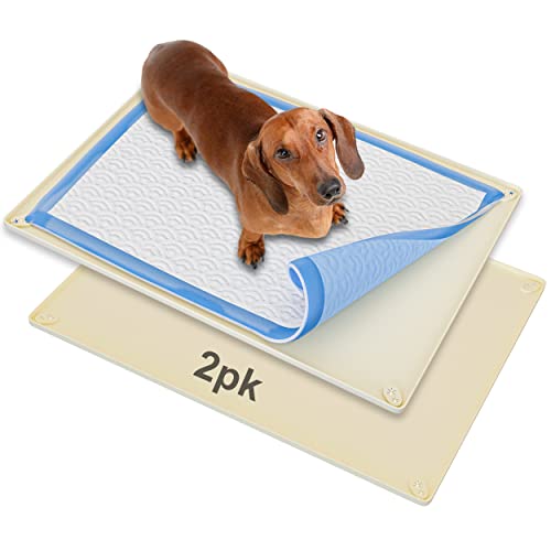 Dog Pee Pad Holder Tray Fits for 30” x 23” Pee Pads (30 x 23 Inches - 2 Pack / Beige)