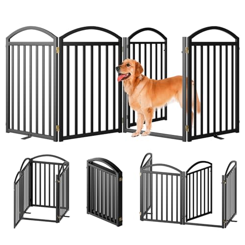 4 Panels Full Matel Freestanding Dog Gates with Door (【4 Panels with Door】96"W*32H" / Black)