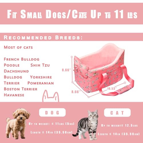 Console Dog Car Seat for Small Dogs Up to 11 Lbs (Pink daisy)