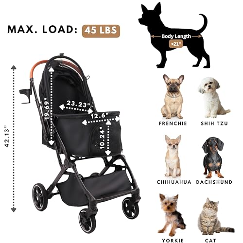 Foldable Dog Stroller for Small Medium Dogs & Cats (Black)