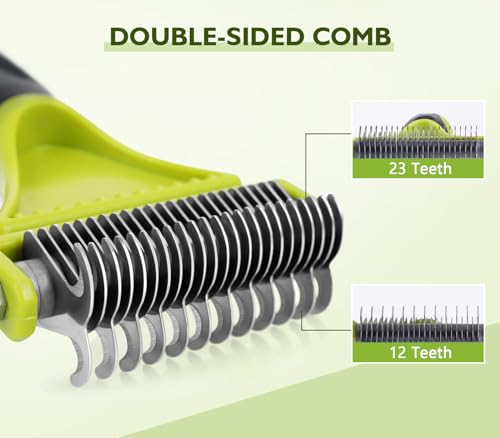 Double Sided Undercoat Rake for Dogs & Cats with Thick Double Coats (Green(Double-Sided))