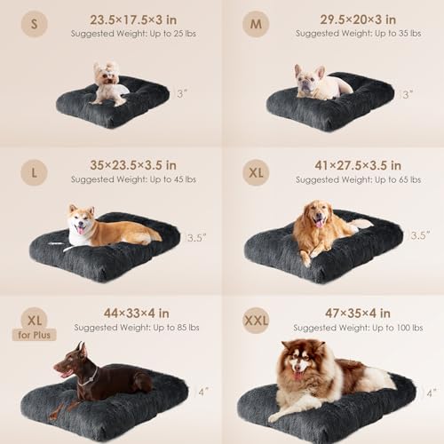 Fluffy Dog Crate Bed for Large Dogs (Dark Grey / 35 x 23)