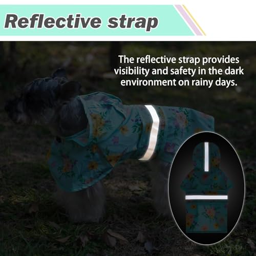Dog Raincoat Hooded Slicker Poncho with Leash Hole (M:15-20lbs / Flower Green)