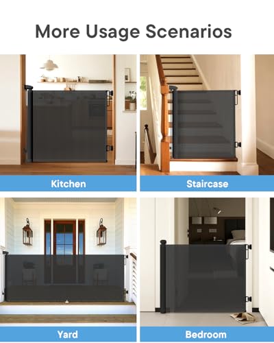 Retractable Baby Gates (Black / 34" Tall x 55" Wide)