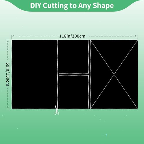 100% Blackout Blind Curtains Window Cover [XXL Size 118"x 59" ] [DIY Cut to Any Size or Shape] [Hook&Loop Tabs][Portable Bags for Travel ] [Light & UV Blocking ] for House (Black and Silver-grey / 59"W x 118"H)