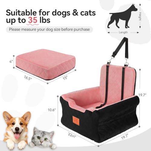 Dog Car Seat for Small Medium Dogs (Black-Pink)