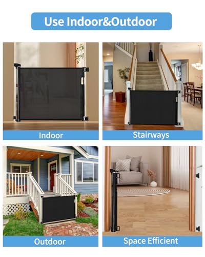 Retractable Baby Gate for Doorways and Stairs (Black / 33x71 Inch)