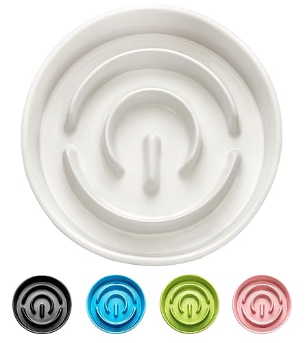 Ceramic Slow Feeder Dog Bowls (White / 8 Inches)