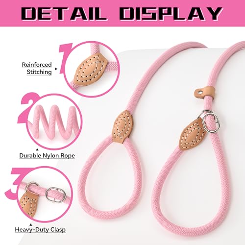 Heavy Duty Slip Lead No Pull Leash 6 (Pink / 4 Feet)