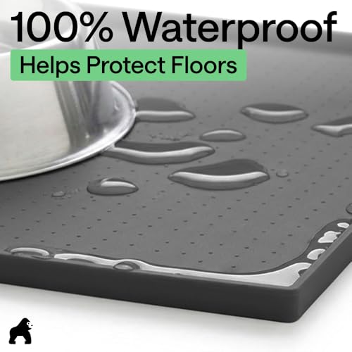 Dog Food Mat 100% Waterproof Silicone (Charcoal / 16"l X 10"w)