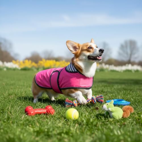 Dog Raincoat Corgi rain Coat pet Waterproof Jacket fit for Corgi Weiner Wide Body Long Back Breeds with Reflective Stripe Great Coverage Pink XS (X-Small / Pink)