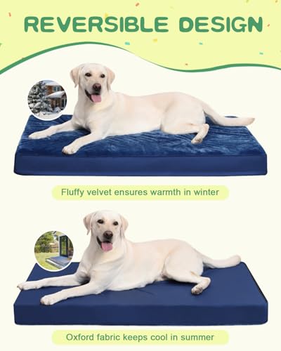 Orthopedic Dog Bed for Large Dogs with Waterproof Lining (Blue / 41.0"L x 27.0"W x 3.0"Th)